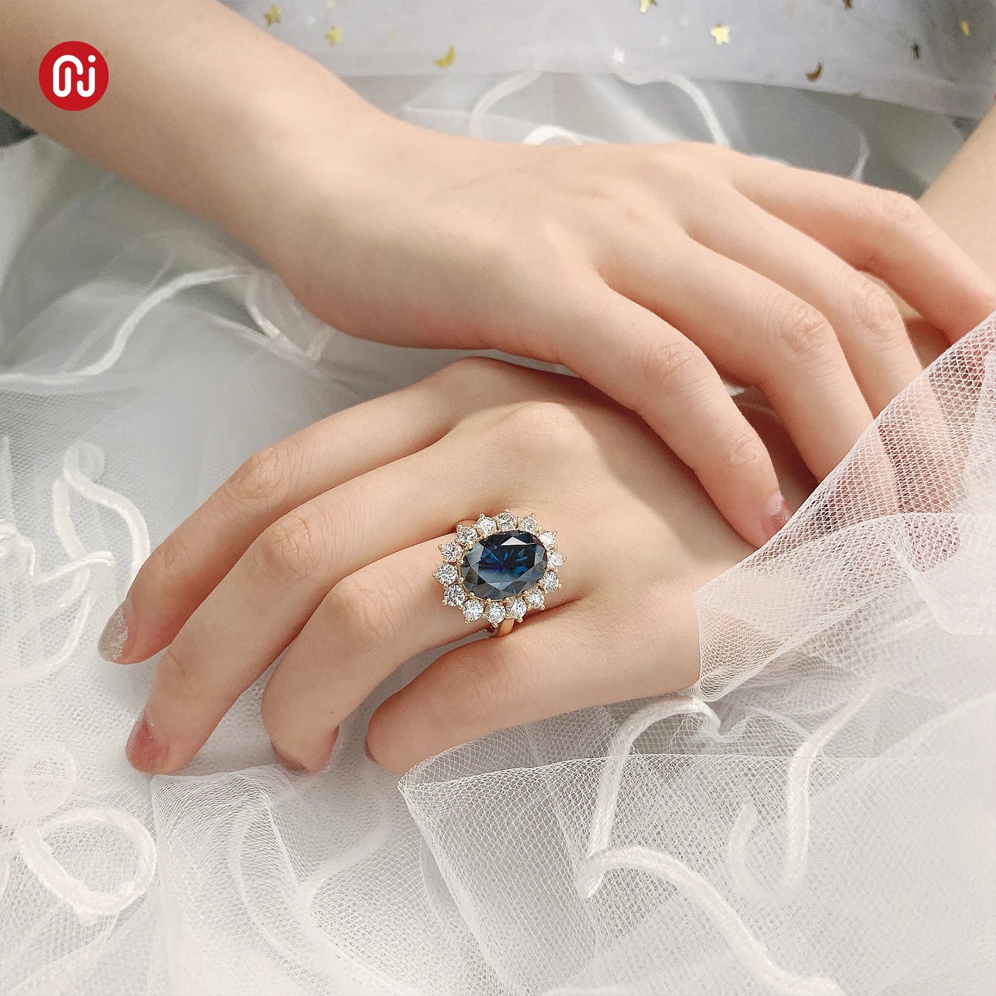 8.0Ct Moissanite Dark Blue Diana Same Style Oval 18K Yellow Gold Ring Jewelry Anniversary Wedding Engageme Woman Gift