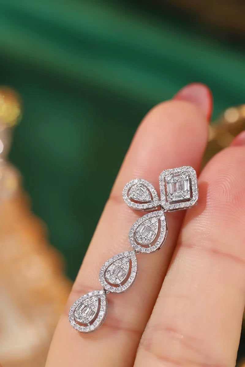 100% 18K White Gold Earrings Luxury Water Drop Shape 1.5Carat Real Natural Dimaond Earrings for Women High Party Jewelry