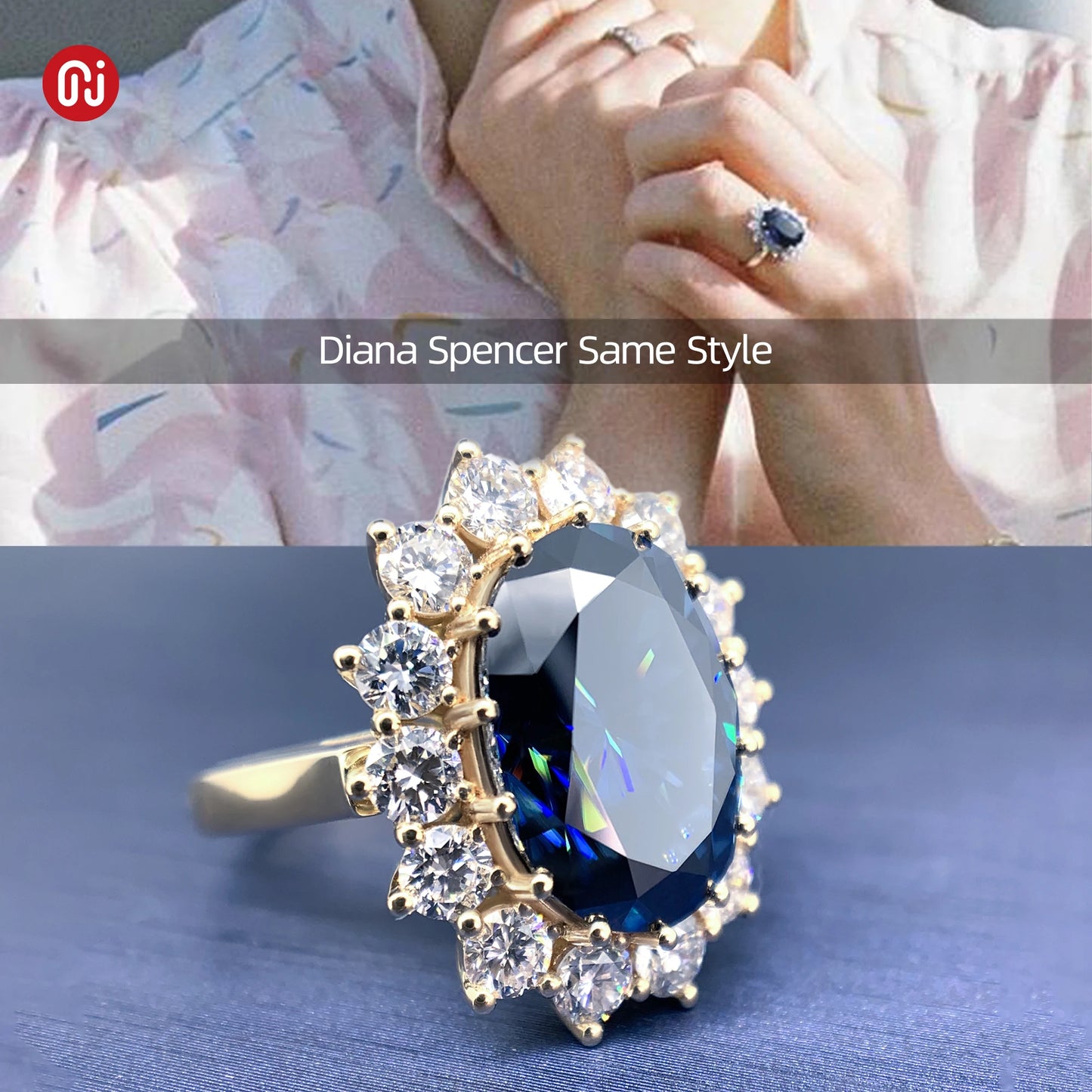 8.0Ct Moissanite Dark Blue Diana Same Style Oval 18K Yellow Gold Ring Jewelry Anniversary Wedding Engageme Woman Gift