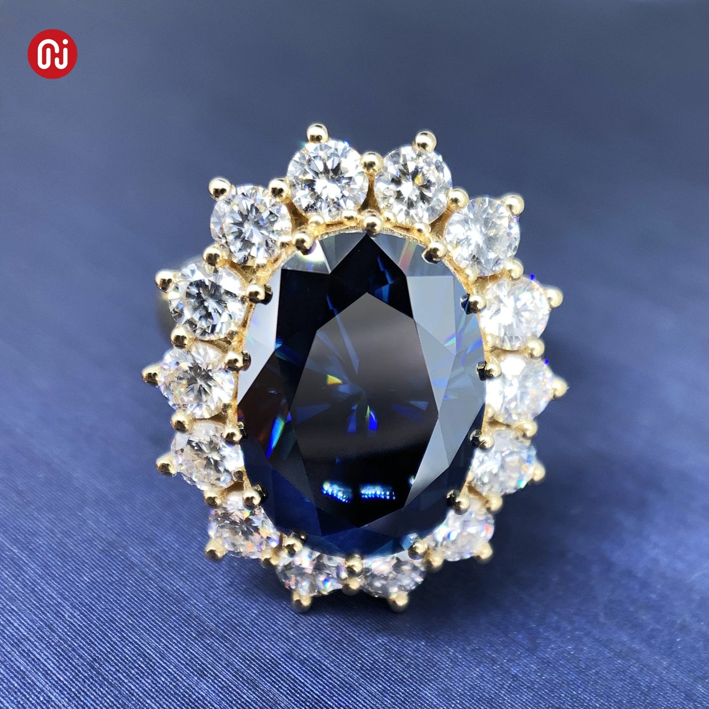 8.0Ct Moissanite Dark Blue Diana Same Style Oval 18K Yellow Gold Ring Jewelry Anniversary Wedding Engageme Woman Gift