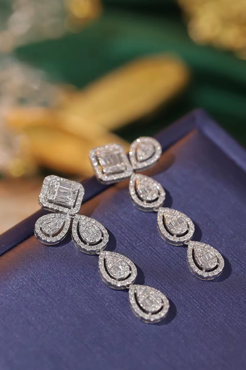 100% 18K White Gold Earrings Luxury Water Drop Shape 1.5Carat Real Natural Dimaond Earrings for Women High Party Jewelry