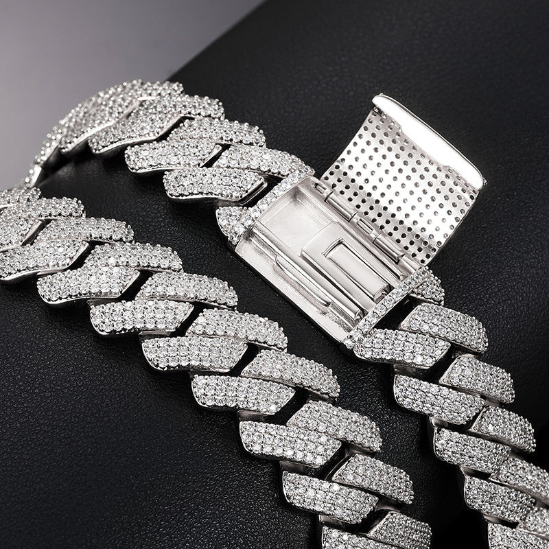 【#L42#N8 20Mm】 92Silver Cuban Link Chain Moissanite Hip Hop Jewelry Miami Necklace Fashion Gift