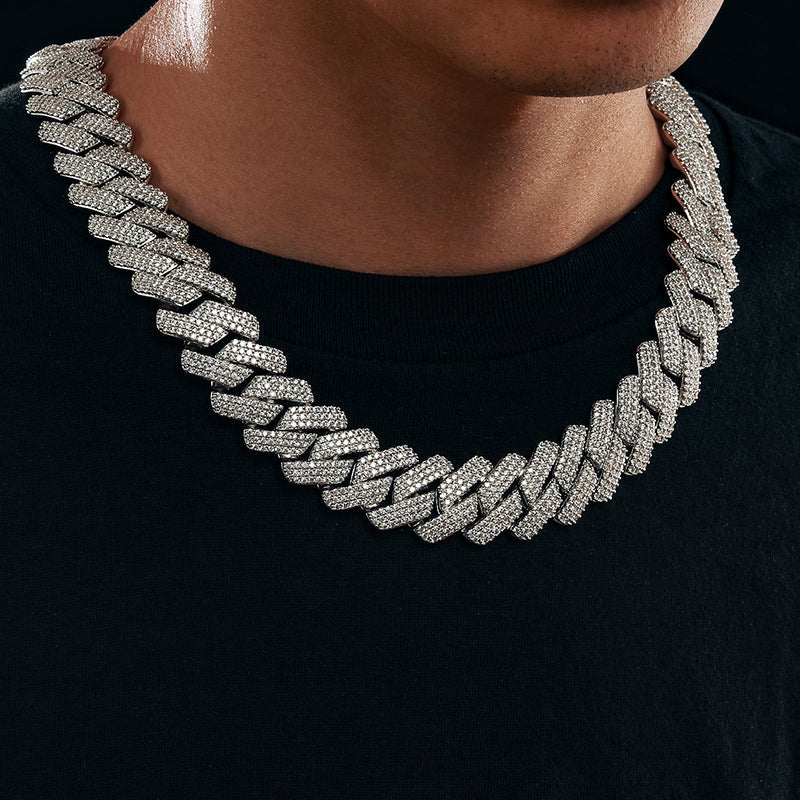 【#L42#N8 20Mm】 92Silver Cuban Link Chain Moissanite Hip Hop Jewelry Miami Necklace Fashion Gift