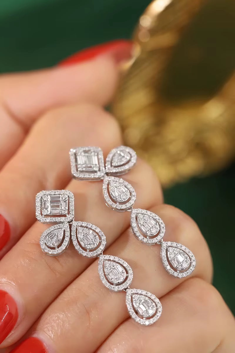 100% 18K White Gold Earrings Luxury Water Drop Shape 1.5Carat Real Natural Dimaond Earrings for Women High Party Jewelry