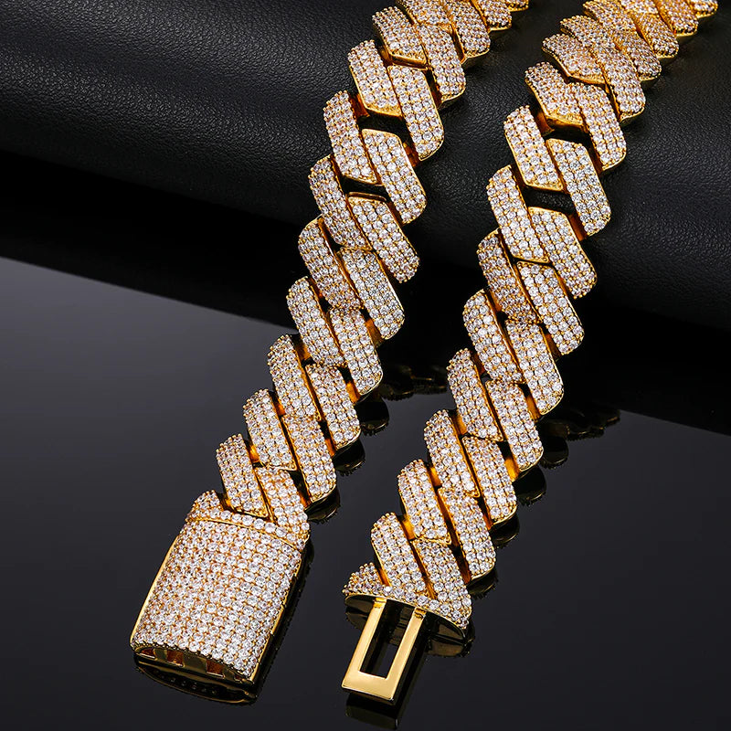 【#L42#N8 20Mm】 92Silver Cuban Link Chain Moissanite Hip Hop Jewelry Miami Necklace Fashion Gift