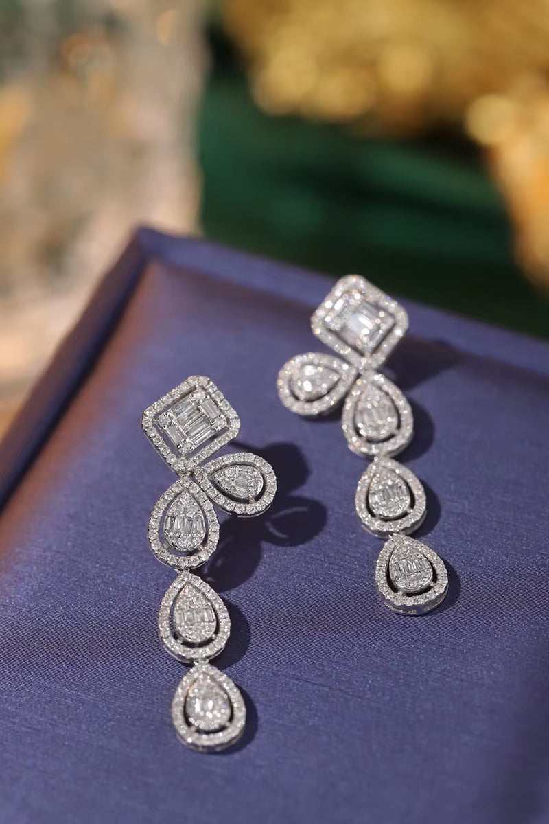 100% 18K White Gold Earrings Luxury Water Drop Shape 1.5Carat Real Natural Dimaond Earrings for Women High Party Jewelry