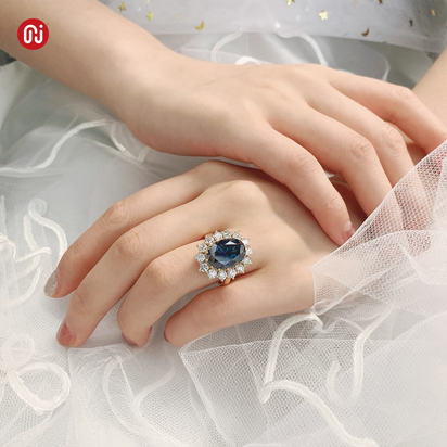 8.0Ct Moissanite Dark Blue Diana Same Style Oval 18K Yellow Gold Ring Jewelry Anniversary Wedding Engageme Woman Gift