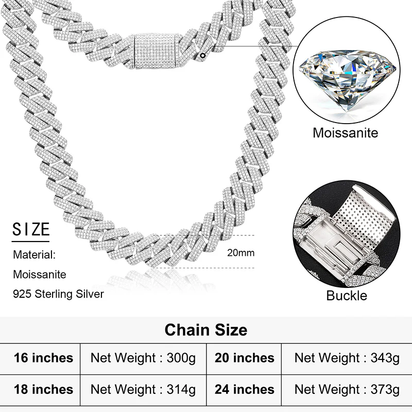 【#L42#N8 20Mm】 92Silver Cuban Link Chain Moissanite Hip Hop Jewelry Miami Necklace Fashion Gift