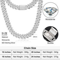 【#L42#N8 20Mm】 92Silver Cuban Link Chain Moissanite Hip Hop Jewelry Miami Necklace Fashion Gift
