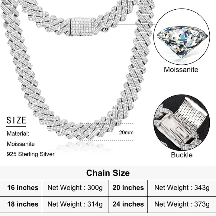 【#L42#N8 20Mm】 92Silver Cuban Link Chain Moissanite Hip Hop Jewelry Miami Necklace Fashion Gift