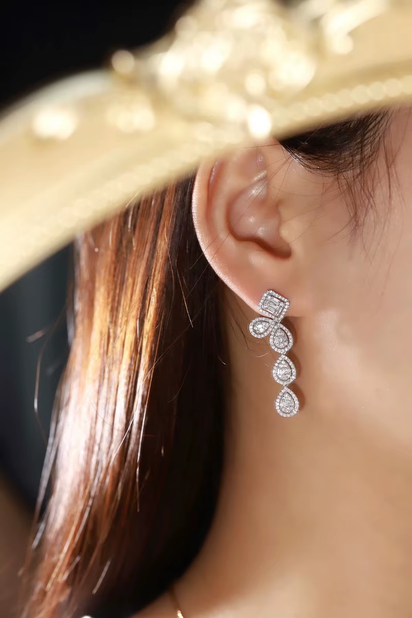 100% 18K White Gold Earrings Luxury Water Drop Shape 1.5Carat Real Natural Dimaond Earrings for Women High Party Jewelry
