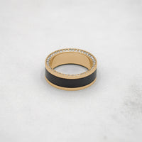 Black Diamond - Men’S Ring 8Mm - Yellow Gold Band W Black Diamond Inlay and Diamond Insets - ZEUS -
