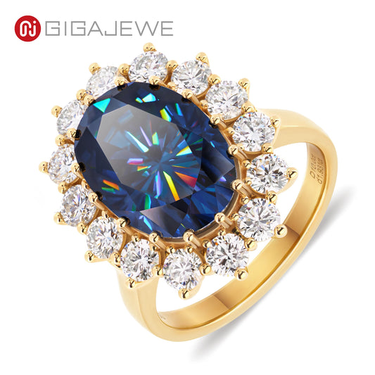 8.0Ct Moissanite Dark Blue Diana Same Style Oval 18K Yellow Gold Ring Jewelry Anniversary Wedding Engageme Woman Gift