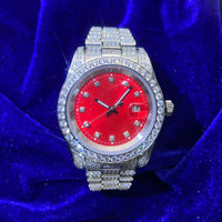 Moissanite Presidential Watch | Red Face | 41MM | 13.3CT Iced Out | 14K White Gold